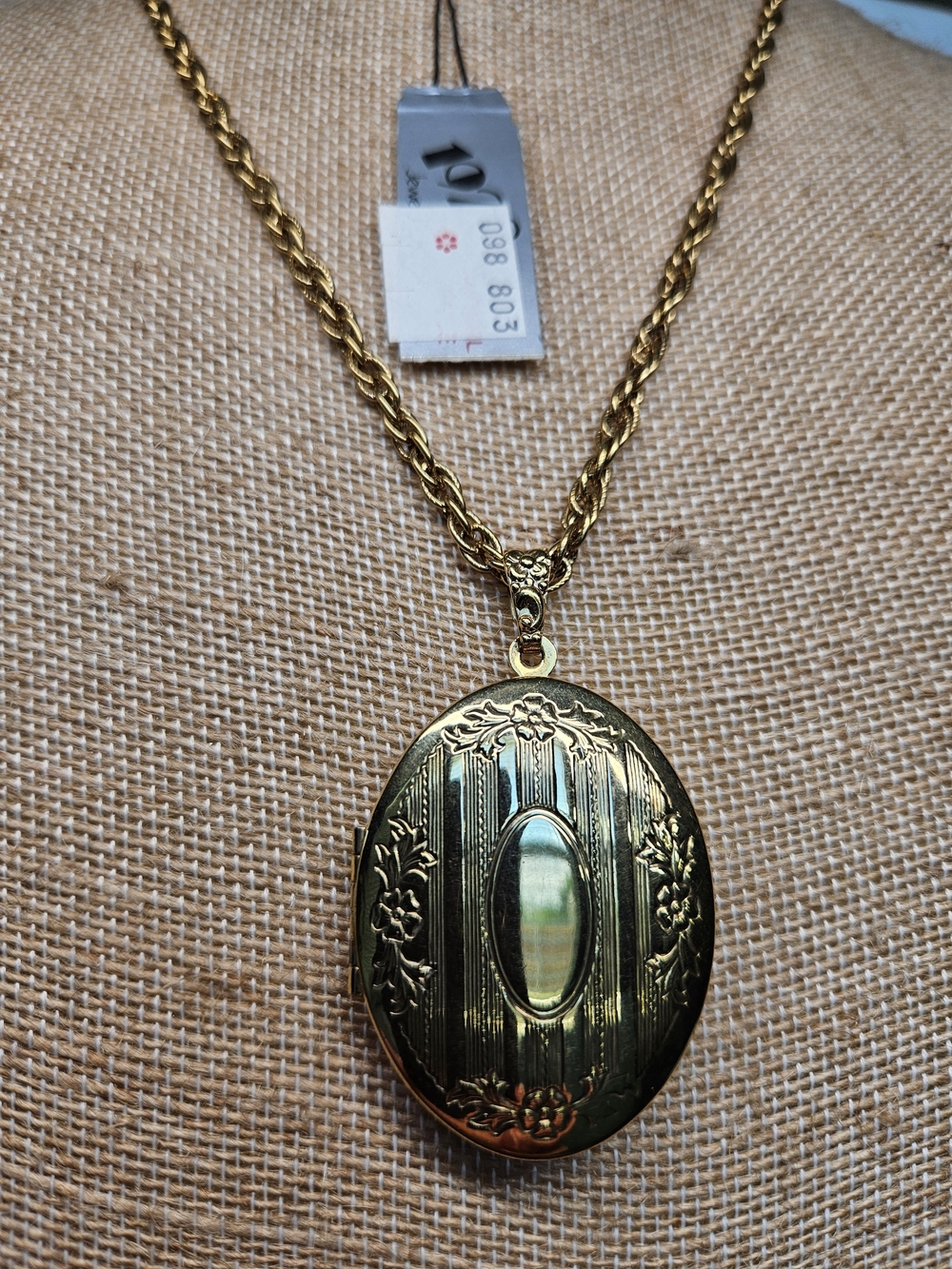 1928 Gold-Tone Oval Locket Necklace